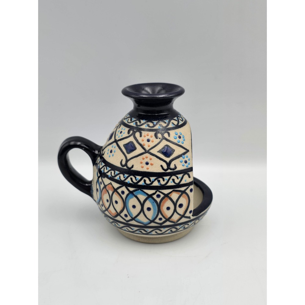 Servin Mexico Ceramic candle holder Blue Hand Painted Pottery Vintage 4in Excell